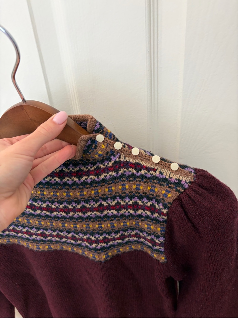 Polo by Ralph Lauren Burgundy Fair Isle Turtleneck Sweater Wool-Blend XXS/16 - Picture 3 of 6